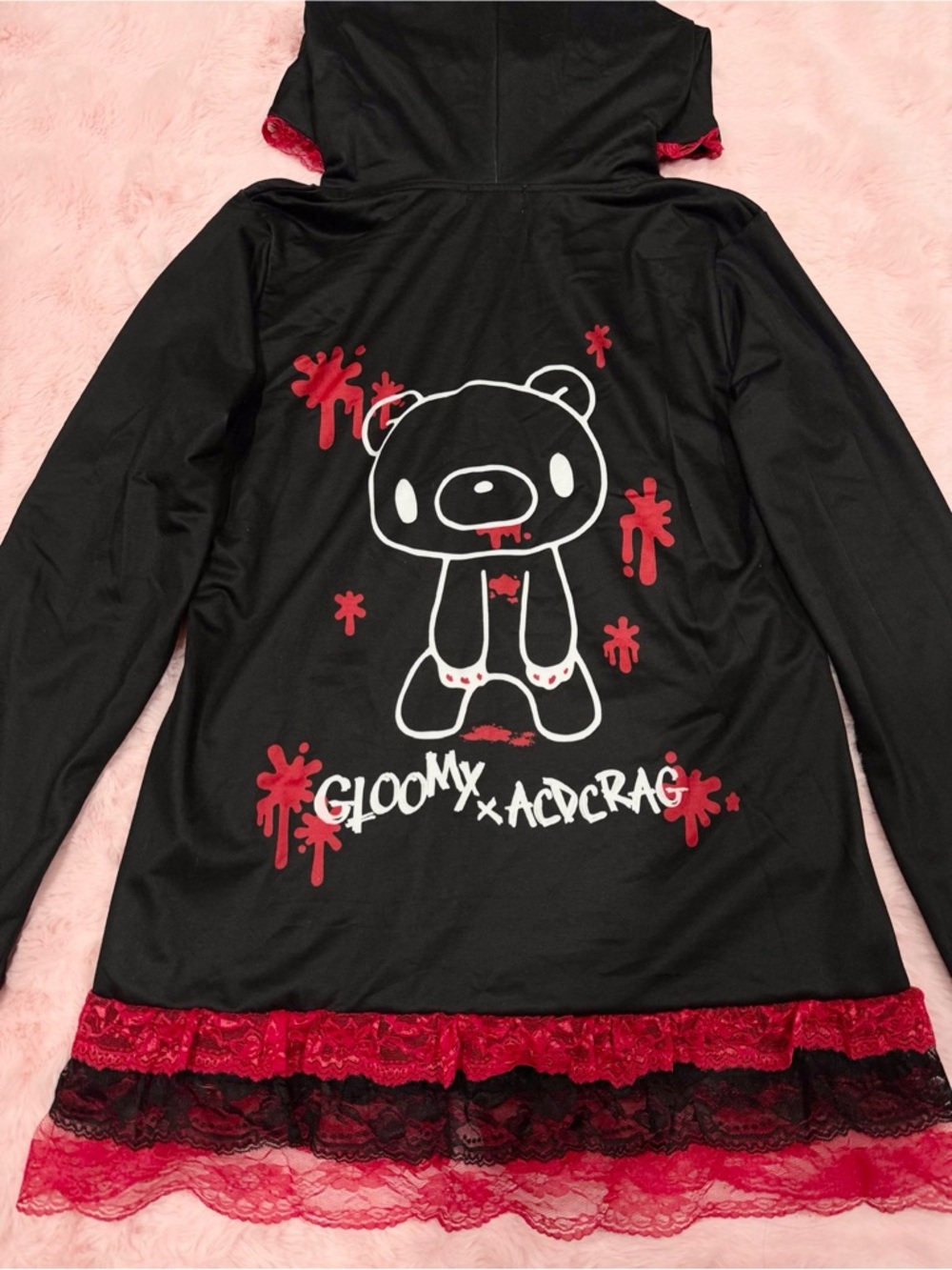 Gloomy Bear x ACDC Rag Black and Red Lace Zip Jacket - Picture 5 of 8